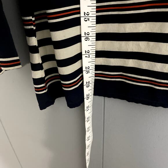 J. Crew Navy Striped Silk Popover Long Sleeve Classic Coastal Minimalist Top M - Picture 4 of 6